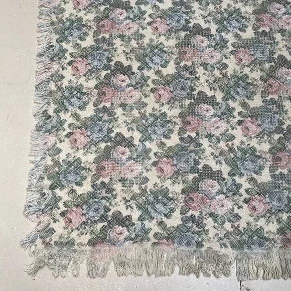 European Classics Simply Country Rose Throw Blanket Fringe Pink Flower Power Vtg
